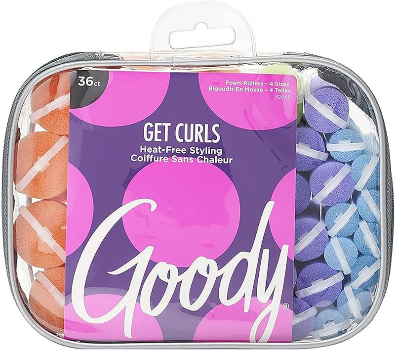 Goody GoCurl Foam Hair Rollers - Assorted Colors, 36 Count for Heat-Free Styling