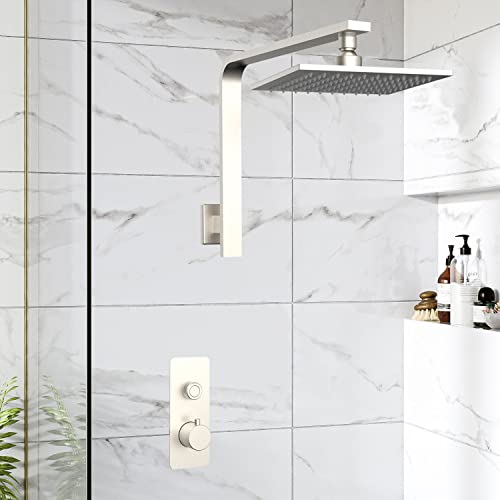 Aquaiaw High Rise Shower Arm and Flange, 10.5 inch, Solid Brass, Square, Gooseneck Raised Shower Head Arm, Wall Shower Riser, Both 1/2 NPT Tapered Threads Shower Extension Arm (PVD Brushed Nickel) - Image 2