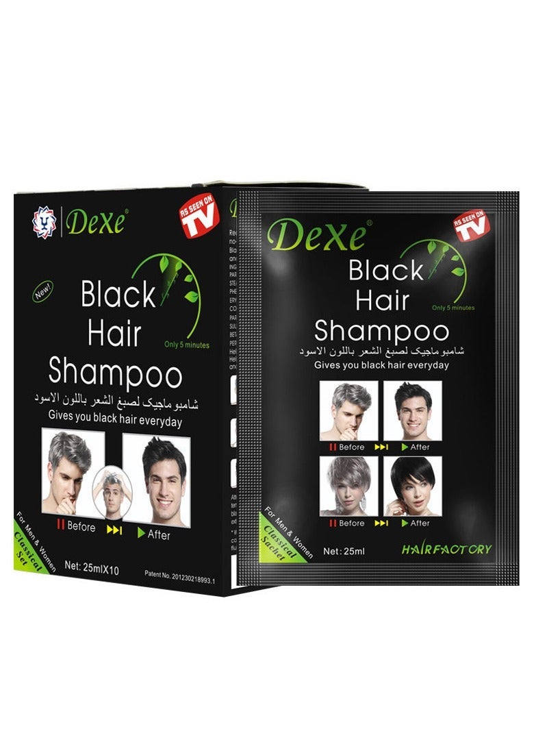 Dexe 10pcs Instant Black Hair Shampoo, 25ml Each - Natural Look, Quick Gray & White Coverage - Image 1