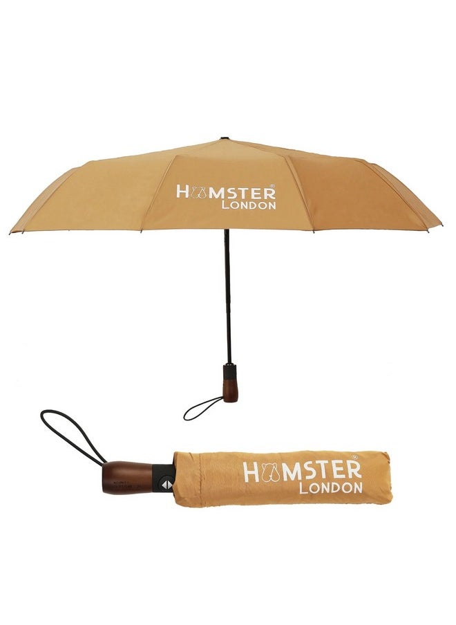 Hamster London HAMSTER LONDON Wooden Automatic Open & Close Pocket Folding Umbrella Umbrella for Women, Men, and Kids 3 Fold Portable Umbrellas for Rain Big Size Windproof Umbrella for Travel (Gold)  - Image 3