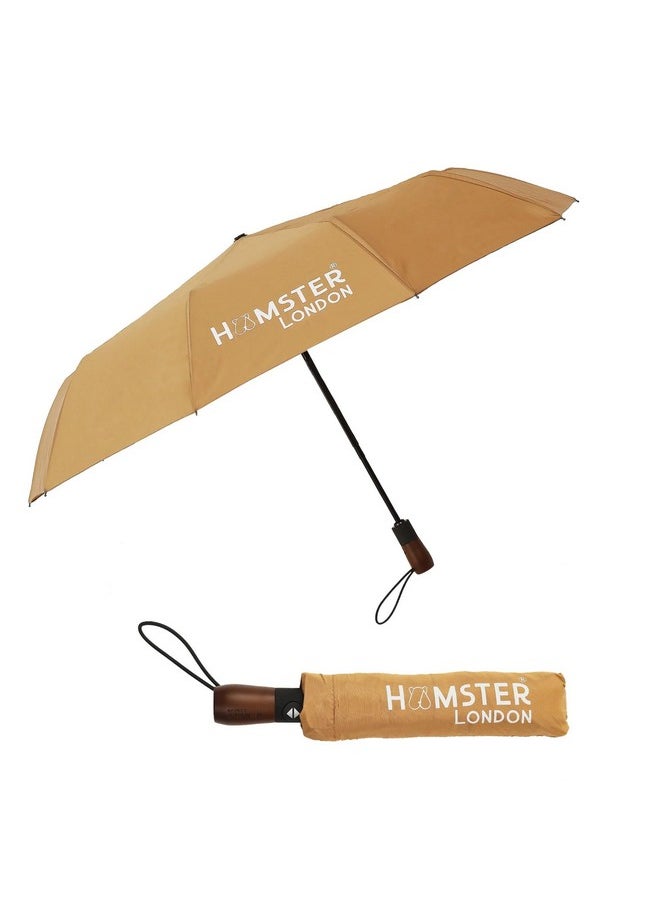 Hamster London HAMSTER LONDON Wooden Automatic Open & Close Pocket Folding Umbrella Umbrella for Women, Men, and Kids 3 Fold Portable Umbrellas for Rain Big Size Windproof Umbrella for Travel (Gold)  - Image 1