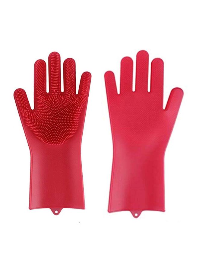 Magic Silicone Gloves With Wash Scrubber Red 35.7 x 16.5centimeter - Image 2
