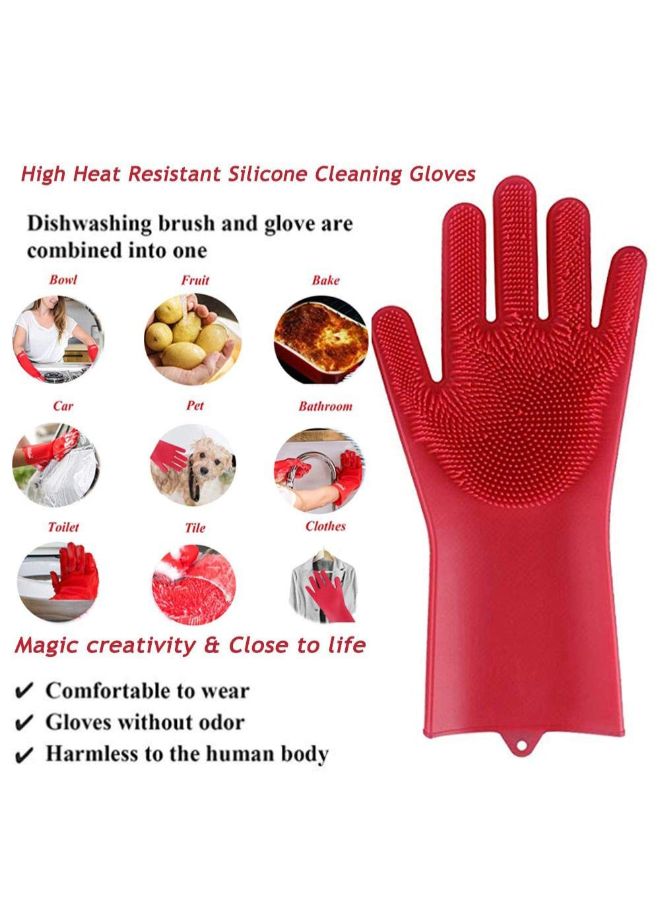 Magic Silicone Gloves With Wash Scrubber Red 35.7 x 16.5centimeter - Image 3