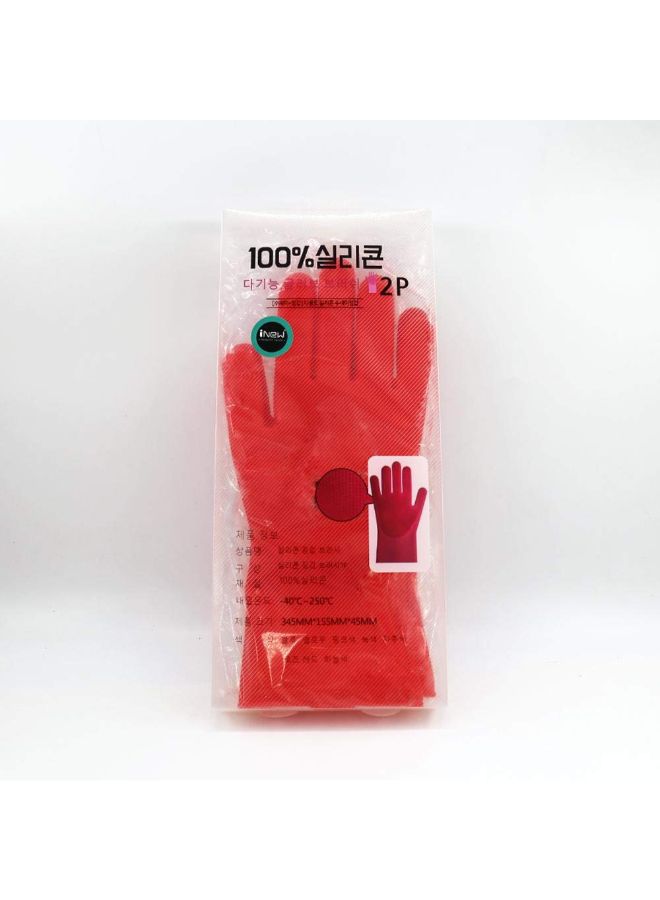 Magic Silicone Gloves With Wash Scrubber Red 35.7 x 16.5centimeter - Image 4