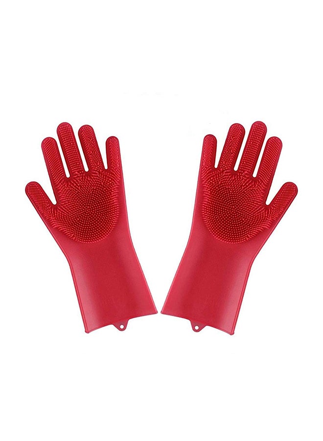 Magic Silicone Gloves With Wash Scrubber Red 35.7 x 16.5centimeter - Image 1