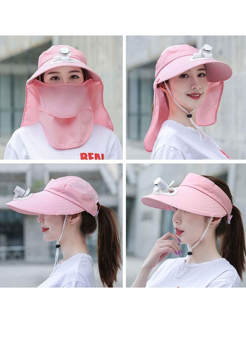 SYOSI Fan Visor Cap USB Charging Summer Women hat with Face Neck Cover Wrap for Travel UV Protection Portable Outdoor Camping Pink - Image 3