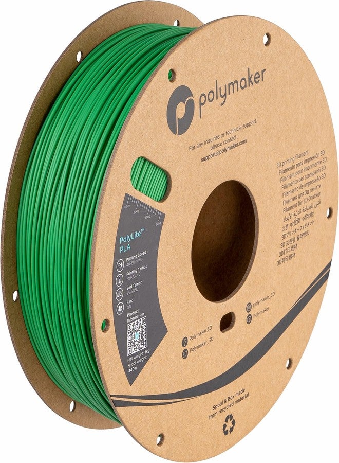 Polymaker PLA Filament, Green 3D Printing PLA Filament 1.75mm 1kg - PolyLite 3D Printer PLA Filament, Dimensional Accuracy +/- 0.03mm, Compatible with Most 3D Printer, Green - Image 1