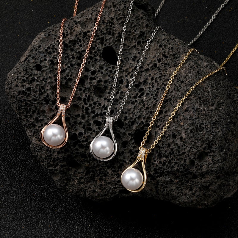Imitation Natural Freshwater Pearl Geometric Water Drops Diamond Clavicle Chain High-Level Elegant Simple All-Match Pendant Necklace - Image 2