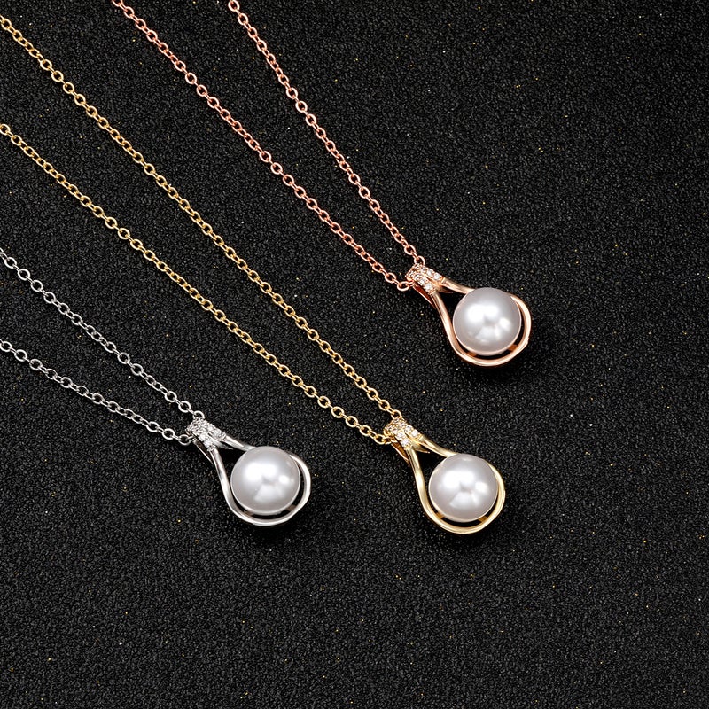 Imitation Natural Freshwater Pearl Geometric Water Drops Diamond Clavicle Chain High-Level Elegant Simple All-Match Pendant Necklace - Image 3