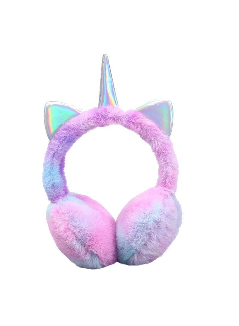 أغطية أذن قوس قزح يونيكورن دافئة ولطيفة وناعمة ومحمولة وغطاء أذن قطيفة ناعمة ومريحة للأذنين في الهواء الطلق - Image 1