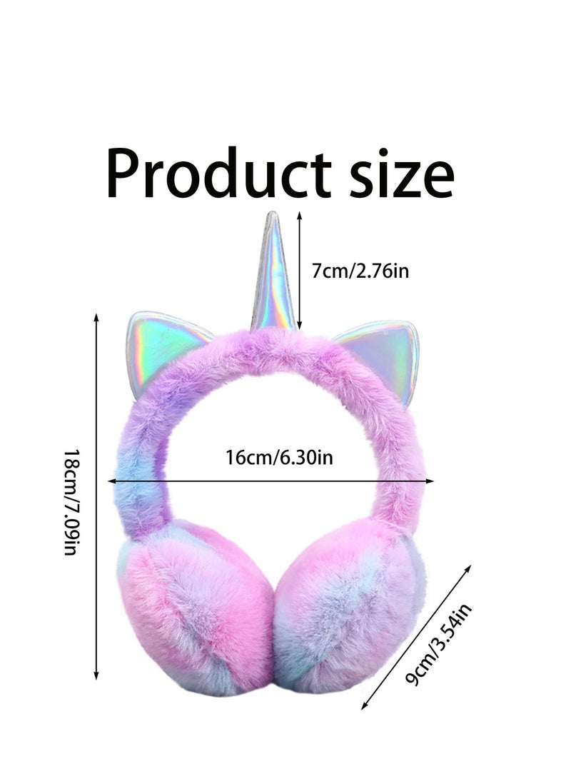 أغطية أذن قوس قزح يونيكورن دافئة ولطيفة وناعمة ومحمولة وغطاء أذن قطيفة ناعمة ومريحة للأذنين في الهواء الطلق - Image 2