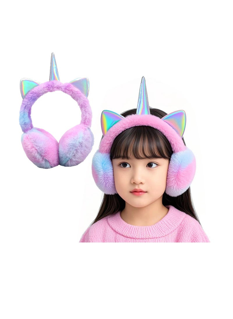 أغطية أذن قوس قزح يونيكورن دافئة ولطيفة وناعمة ومحمولة وغطاء أذن قطيفة ناعمة ومريحة للأذنين في الهواء الطلق - Image 3