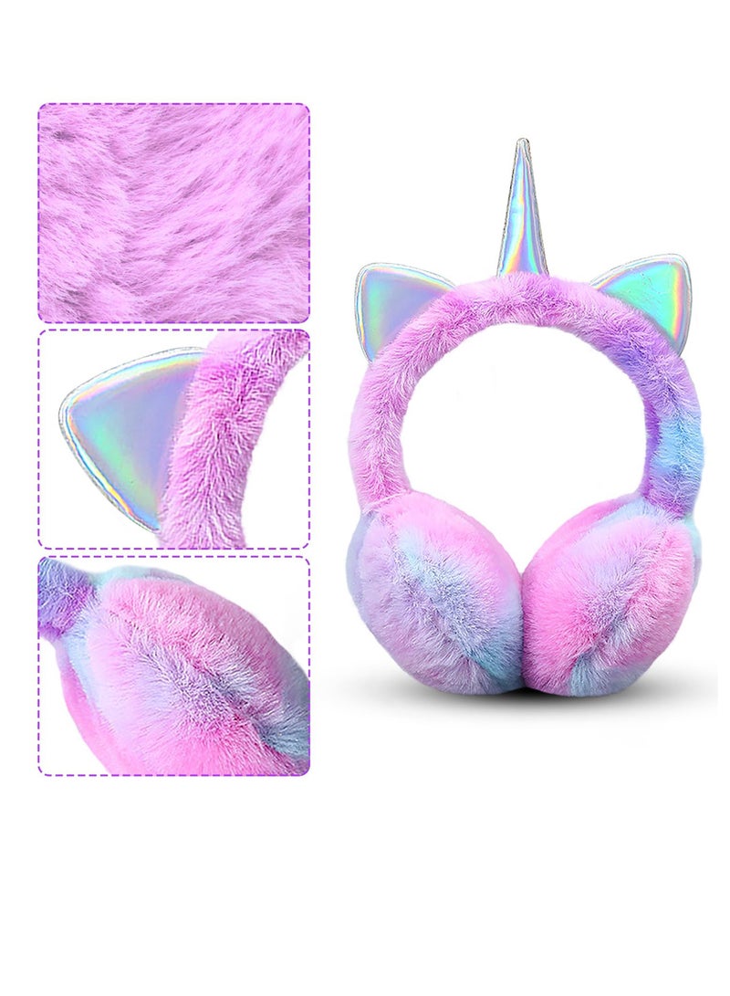 أغطية أذن قوس قزح يونيكورن دافئة ولطيفة وناعمة ومحمولة وغطاء أذن قطيفة ناعمة ومريحة للأذنين في الهواء الطلق - Image 5