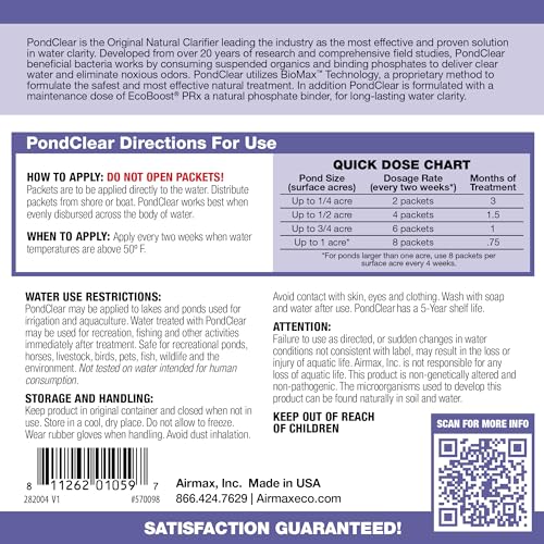 Airmax PondClear Packets, Beneficial Bacteria & Enzyme Clarifier Treatment with Ecoboost PRx, Clear & Clean Pond & Lake Water, Safe for Fish, 12-Count - Image 2