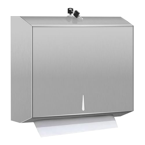 TOBEFORT Comercial Paper Towel Dispenser Wall Mount, Stainless Steel Hand Towel Dispenser with Lock, Trifold/C Fold Paper Towel Holder for Bathroom Kitchen Office Public Places, Large Capacity Tissue Holder - Image 1
