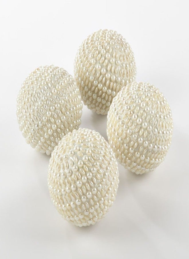 Fennco Styles Ivory Pearl Decorative Ornaments, 4" Beaded Design Accent Balls, Set of 4 – Elegant Faux Pearl Sphere Décor for Bowls, Vases, Trays, Weddings & Holiday Displays - Image 1