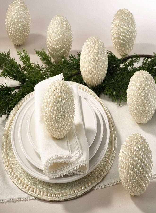 Fennco Styles Ivory Pearl Decorative Ornaments, 4" Beaded Design Accent Balls, Set of 4 – Elegant Faux Pearl Sphere Décor for Bowls, Vases, Trays, Weddings & Holiday Displays - Image 3