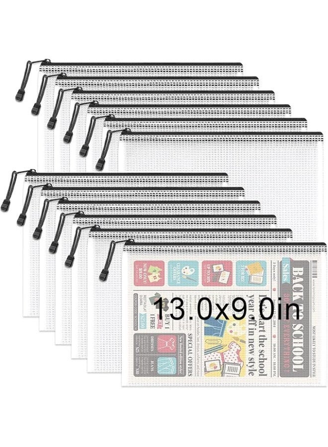 ChicAbode 12 قطعة من أجهزة الكمبيوتر حقائب ملف الشبكة السترة ، 13x9 بوصة PVC A4 حجم حقائب الوثيقة ، سترات ملف مقاومة للماء مع حلقة الحبل ، مجلدات التقديم البلاستيكية للمكتب ، المدرسة ، السفر ، ألعاب المجلس - Image 1