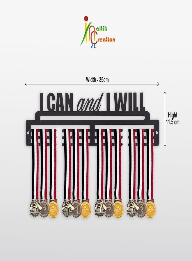 NAITIK CREATION Medal Hanger for Wall | Medal Holder Sports Wall Display | Holds Up to 60 Medals | Perfect for Kids, Athletes & Sports Enthusiasts, Black Finish (I Can I Will) - Image 3