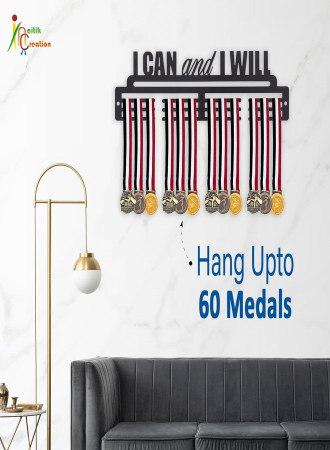 NAITIK CREATION Medal Hanger for Wall | Medal Holder Sports Wall Display | Holds Up to 60 Medals | Perfect for Kids, Athletes & Sports Enthusiasts, Black Finish (I Can I Will) - Image 4