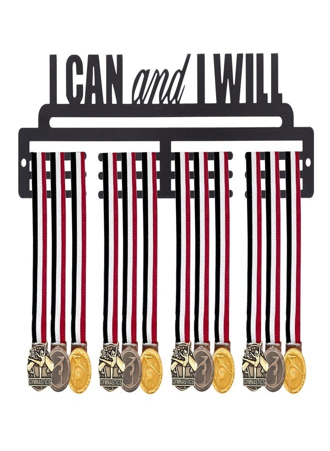 NAITIK CREATION Medal Hanger for Wall | Medal Holder Sports Wall Display | Holds Up to 60 Medals | Perfect for Kids, Athletes & Sports Enthusiasts, Black Finish (I Can I Will) - Image 1