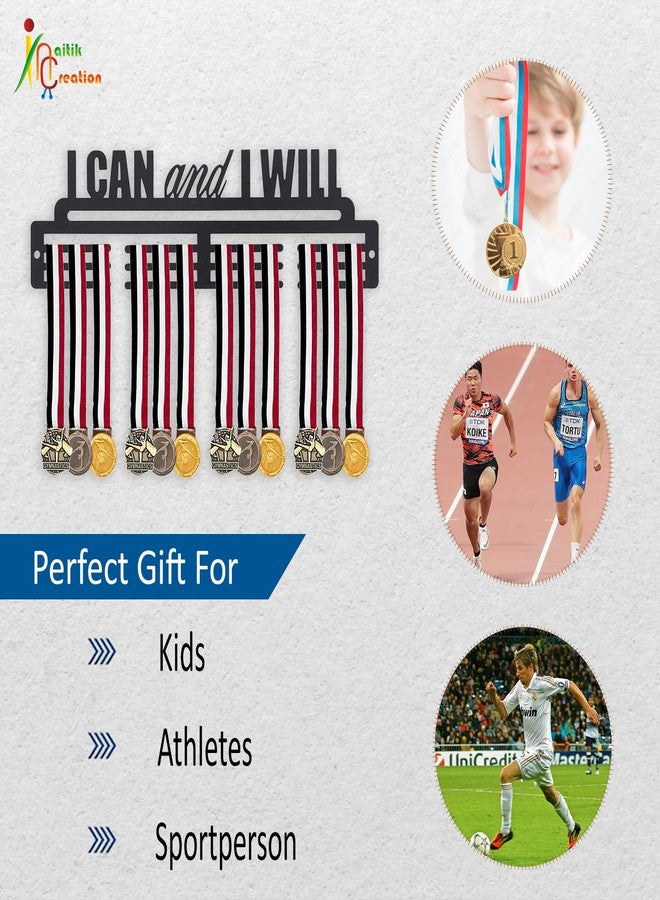 NAITIK CREATION Medal Hanger for Wall | Medal Holder Sports Wall Display | Holds Up to 60 Medals | Perfect for Kids, Athletes & Sports Enthusiasts, Black Finish (I Can I Will) - Image 5