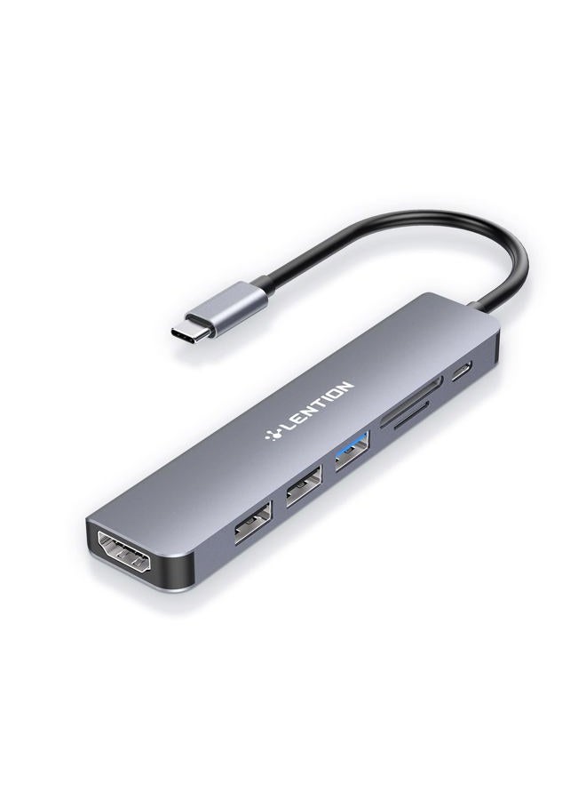 Lention USB C Hub with 100W PD Charging, 4K HDMI, Dual Card Reader, USB 3.0 & 2.0 Compatible 2025-2016 MacBook Pro, New Mac Air/Surface, Chromebook, More, Stable Driver Adapter (CB-CE18, Space Gray) - Image 1