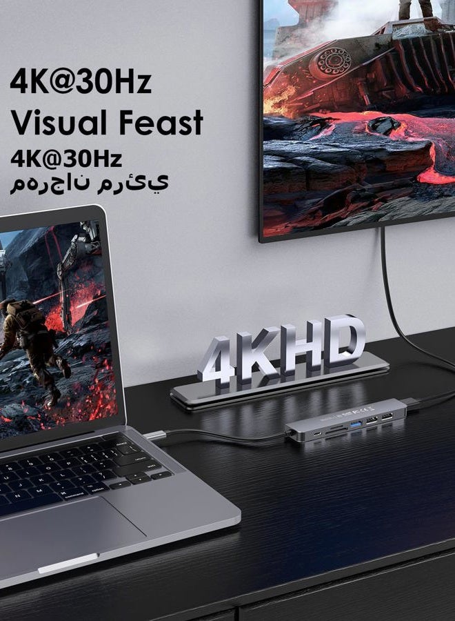 Lention USB C Hub with 100W PD Charging, 4K HDMI, Dual Card Reader, USB 3.0 & 2.0 Compatible 2025-2016 MacBook Pro, New Mac Air/Surface, Chromebook, More, Stable Driver Adapter (CB-CE18, Space Gray) - Image 2