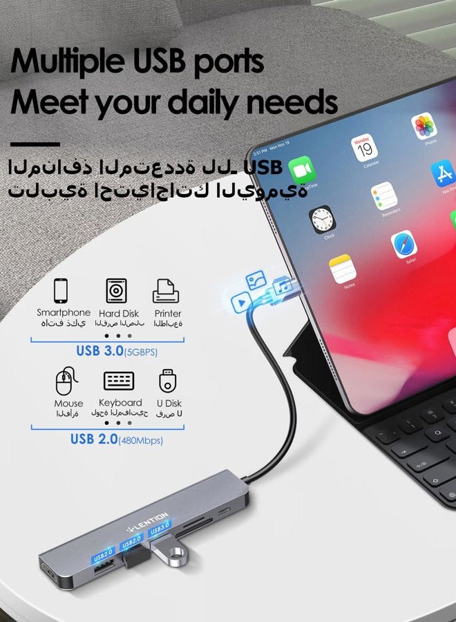 Lention USB C Hub with 100W PD Charging, 4K HDMI, Dual Card Reader, USB 3.0 & 2.0 Compatible 2025-2016 MacBook Pro, New Mac Air/Surface, Chromebook, More, Stable Driver Adapter (CB-CE18, Space Gray) - Image 4