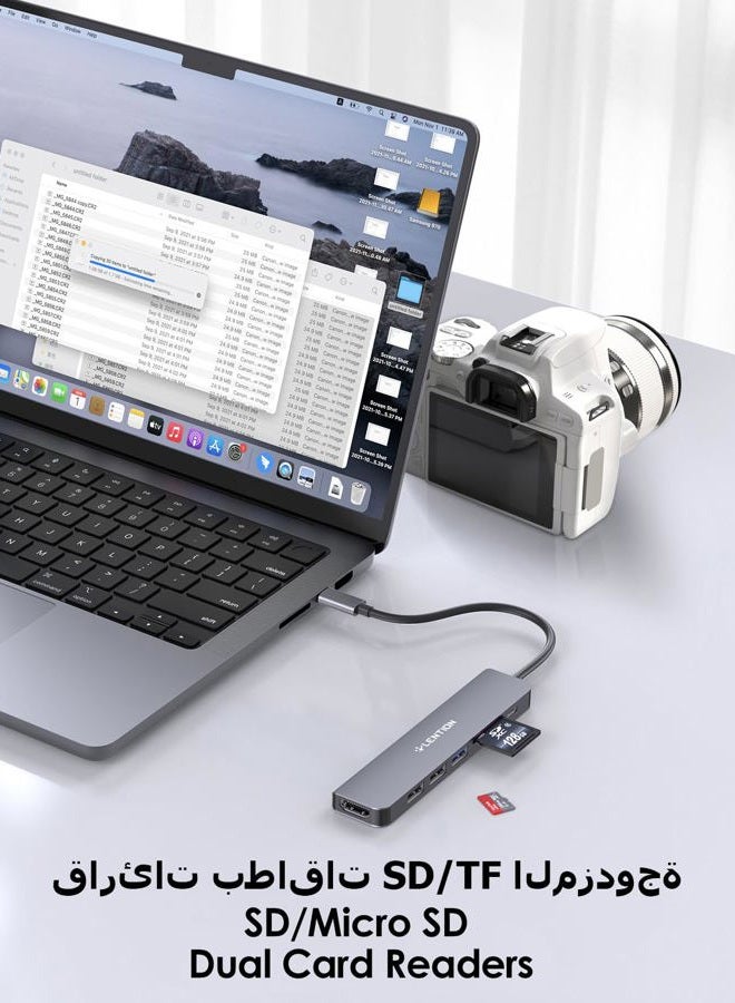 Lention USB C Hub with 100W PD Charging, 4K HDMI, Dual Card Reader, USB 3.0 & 2.0 Compatible 2025-2016 MacBook Pro, New Mac Air/Surface, Chromebook, More, Stable Driver Adapter (CB-CE18, Space Gray) - Image 3