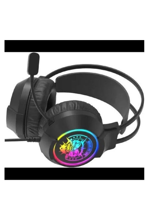 Virtual 7.1 Surround Sound Computer Earphone Sports Games Wired LED Gaming headphone with Microphone & Static RGB Backlight (Double Head Beam Design)