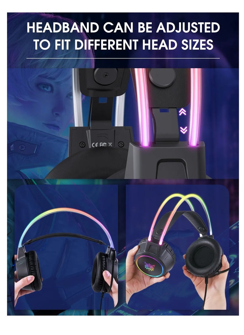 Generic - Virtual 7.1 Surround Sound Computer Earphone Sports Games Wired LED Gaming headphone with Microphone & Static RGB Backlight (Double Head Beam Design) - Image 1