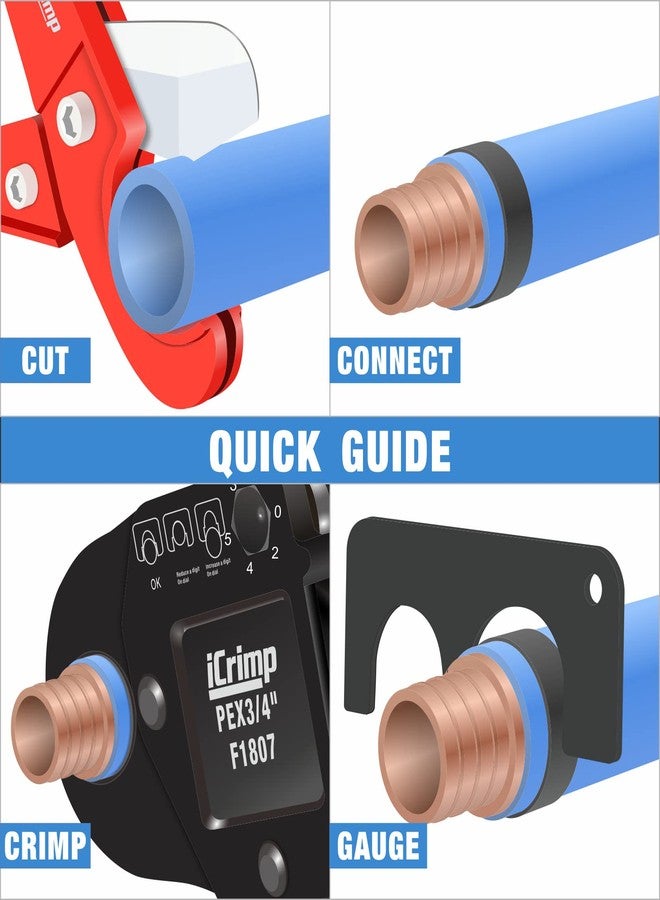 IWISS iCrimp Angle PEX Crimping Tool for 1/2-inch & 3/4-inch PEX Copper Crimp Rings and Barbed PEX Fitting, c/w PEX Tubing Cutter & Go/No-Go Gauge, Meets ASTM F1807 Standard PEX PlumbingTool - Image 4
