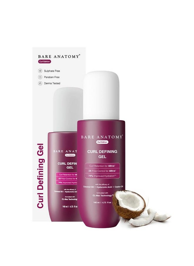 BARE ANATOMY - Curl Defining Gel | For Well Defined Shiny Curls | Curl Retention & 2X Frizz Protection For 48 Hours | Coconut Oil, Hyaluronic Acid & Castor Oil | Sulphate & Paraben Free | 140 Ml - Image 1
