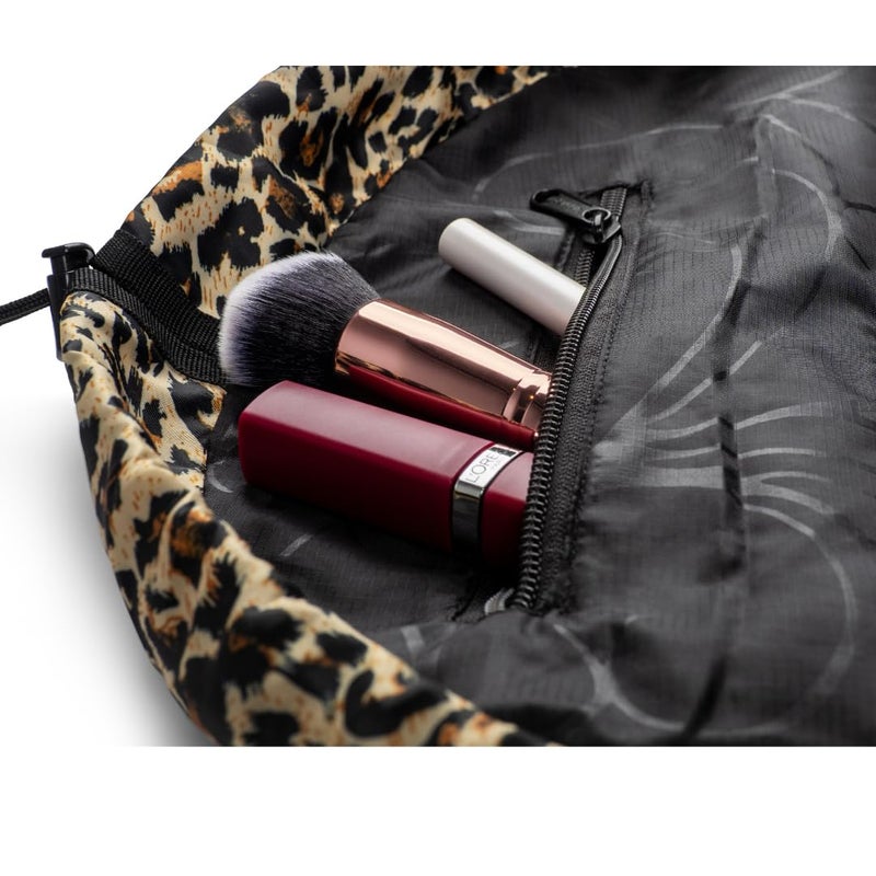 Lay-n-Go Cosmo Layflat Drawstring Cosmetic & Makeup Bag Organizer w/Zipper Pocket, Brush Loops & More, Cinch to Close, Lay Flat to Use, Durable, Machine Wash, Travel Toiletry Bag (20", Leopard) - Image 4