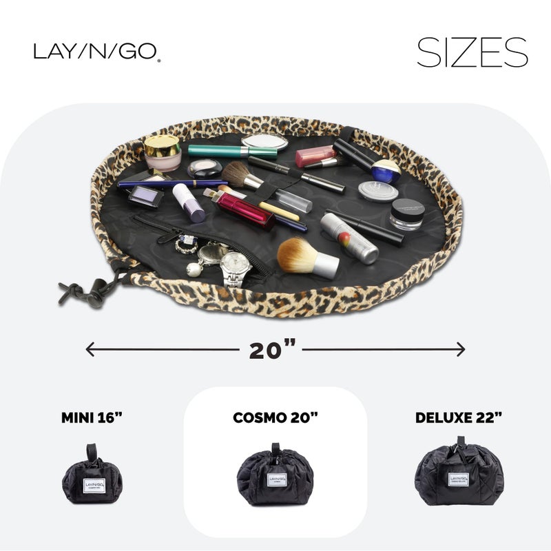 Lay-n-Go Cosmo Layflat Drawstring Cosmetic & Makeup Bag Organizer w/Zipper Pocket, Brush Loops & More, Cinch to Close, Lay Flat to Use, Durable, Machine Wash, Travel Toiletry Bag (20", Leopard) - Image 5