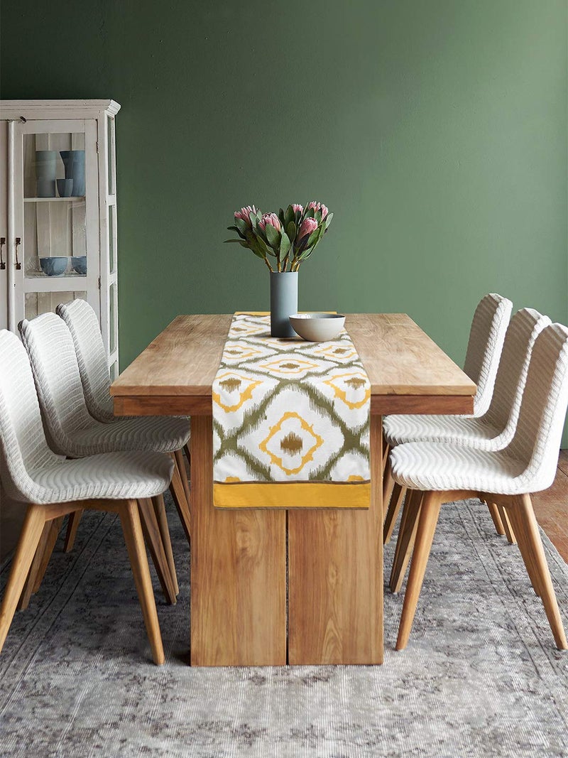 Dekor World 3 Ikat Printed Yellow Table Runner (33x240cm) (Pack of 1)-8 Seater Dinning & Center Table - Image 2