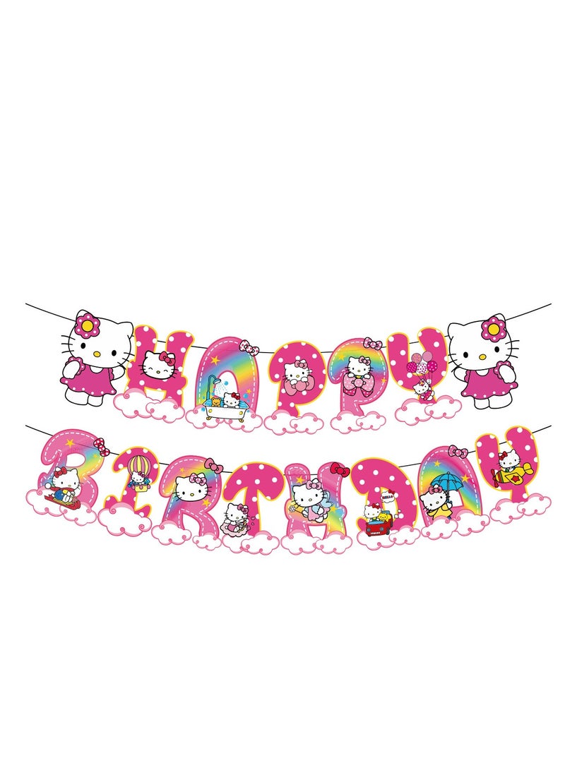 هالو كيتي مجموعة بالونات قطة لطيفة مع لافتة عيد ميلاد سعيد، وغطاء كعكة، ودوران معلق، وبطاقات دعوة، مثالية لحفل التخرج وحفل استقبال المولود وأعياد الميلاد وحفلات توديع العزوبية - Image 4