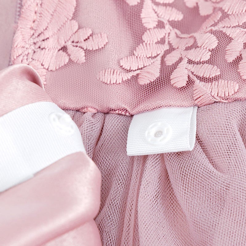 DPKM Lace Flower Baby Girl Dress with Big Bowknot Toddler Tulle Tutu for Formal Birthday Party - Image 2