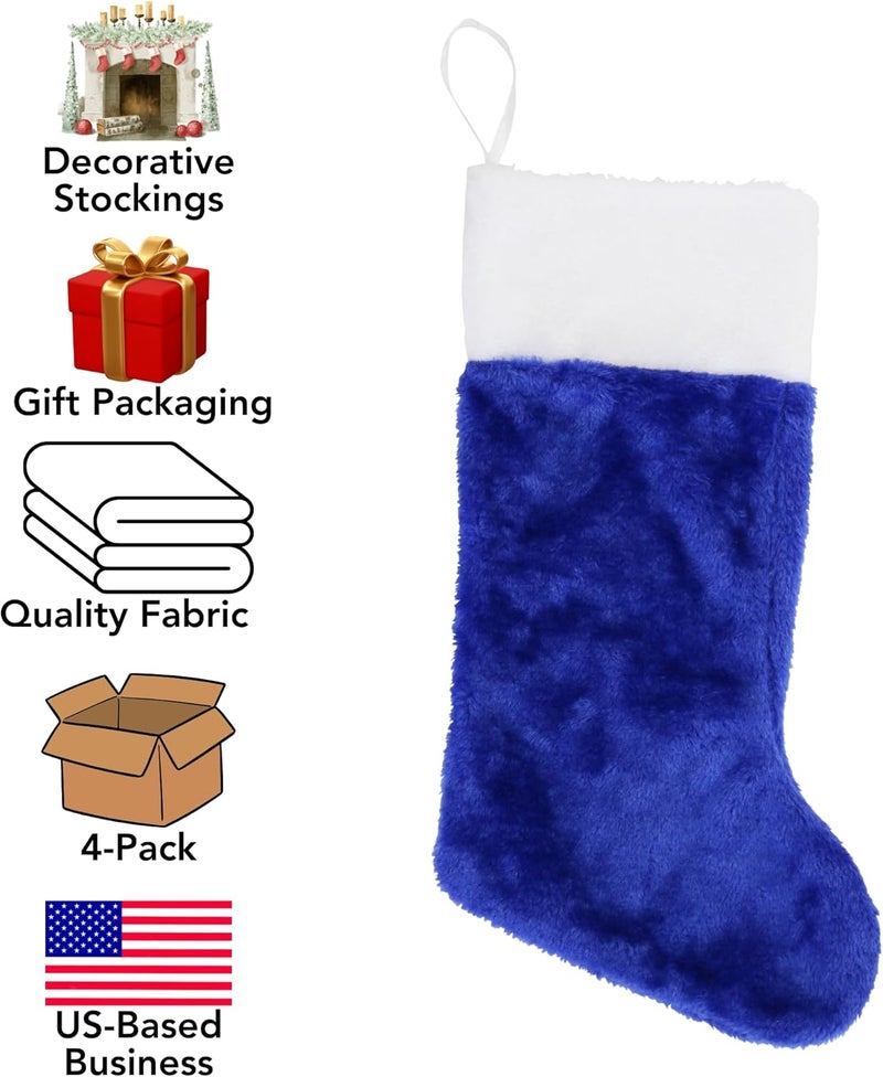 Iconikal 4Pack Plush Decorative Stocking 18inches Tall Blue - Image 3
