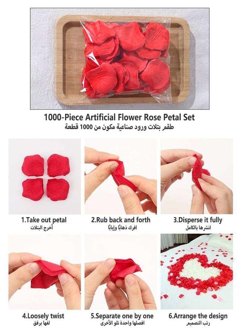 مجموعة عروض الزواج/الذكرى السنوية - سلسلة أضواء خيالية بطول 5 أمتار و50 مصباحًا ليدًا + 24 شمعة محاكاة + 1000 بتلة ورد، مجموعة ديكور رومانسية لعرض الزواج، الزفاف، أعياد الميلاد، عيد الحب - Image 4