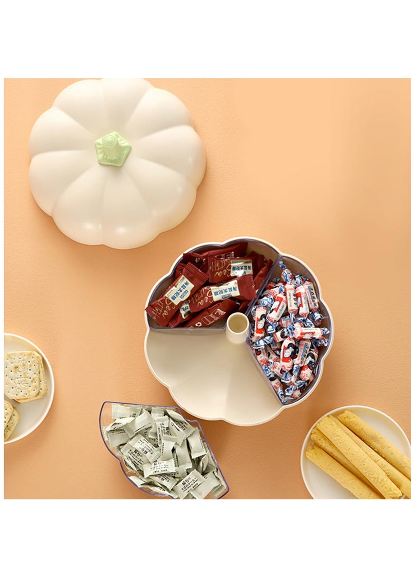 Excefore - Divided Serving Tray with Lid, Pumpkin Snackle Box Container with 3 Compartments, Candy and Nut Serving Container for Fruits, Nuts, Candies (White) - Image 1