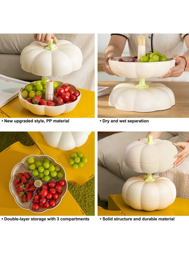 Excefore - Divided Serving Tray with Lid, Pumpkin Snackle Box Container with 3 Compartments, Candy and Nut Serving Container for Fruits, Nuts, Candies (White) - Image 1
