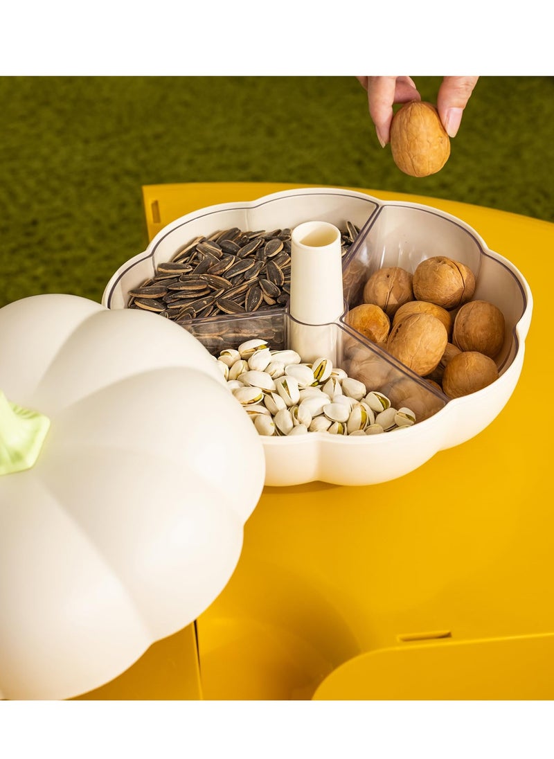 Excefore - Divided Serving Tray with Lid, Pumpkin Snackle Box Container with 3 Compartments, Candy and Nut Serving Container for Fruits, Nuts, Candies (White) - Image 1
