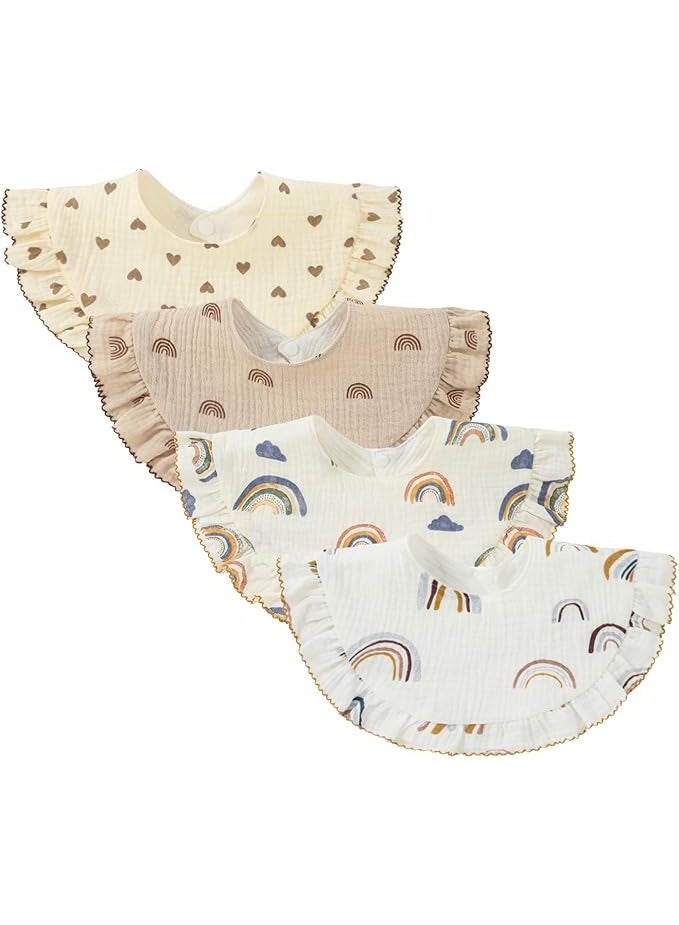 Nishine 4 pcs Unisex Baby Muslin Bandana Drool Bibs 360 Degree Rotatable Cotton Teething Feeding Drooling Bibs for Boy Girl Rainbow Set  - Image 1