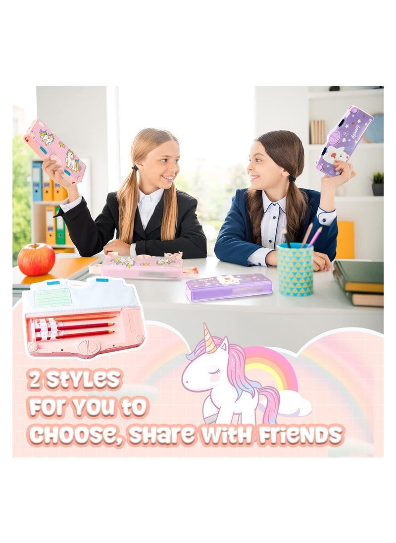 SYOSI - Pencil Case, 2 Pieces Multifunctional Pencil Box for Kids, Pencil Box with Buttons Cartoon Pattern, Stationary Set with Compartments, Scissors and Pencil Sharpener - Image 1