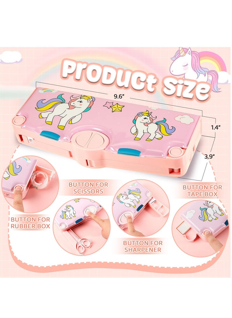 SYOSI - Pencil Case, 2 Pieces Multifunctional Pencil Box for Kids, Pencil Box with Buttons Cartoon Pattern, Stationary Set with Compartments, Scissors and Pencil Sharpener - Image 1
