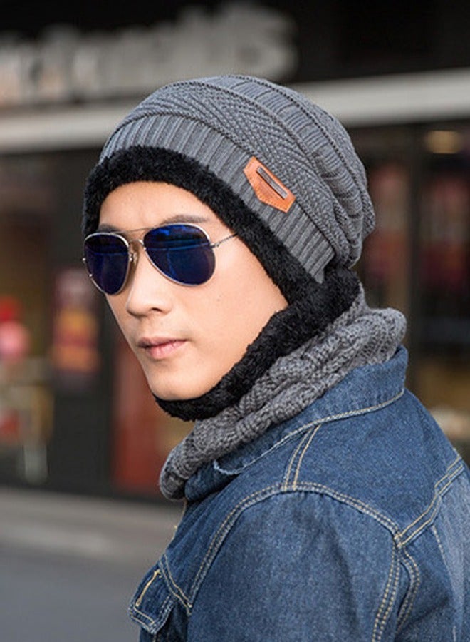 Joychic 2-piece Beanie Hat Scarf Set Winter Warm Knitted Hat and Circle Scarf Fleece Liner Skiing Hat Neck Warmer Outdoor Sports Hat Sets for Men  - Image 3