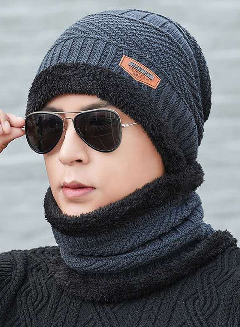 Joychic 2-piece Beanie Hat Scarf Set Winter Warm Knitted Hat and Circle Scarf Fleece Liner Skiing Hat Neck Warmer Outdoor Sports Hat Sets for Men  - Image 1