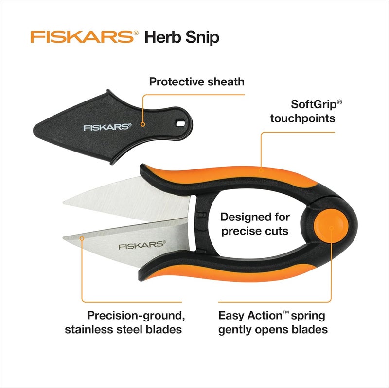 Fiskars Herb Garden Scissors, 5" Garden Shears, Handheld Herb Snips with Sheath and SoftGrip Handle, Dishwasher Safe - Image 3
